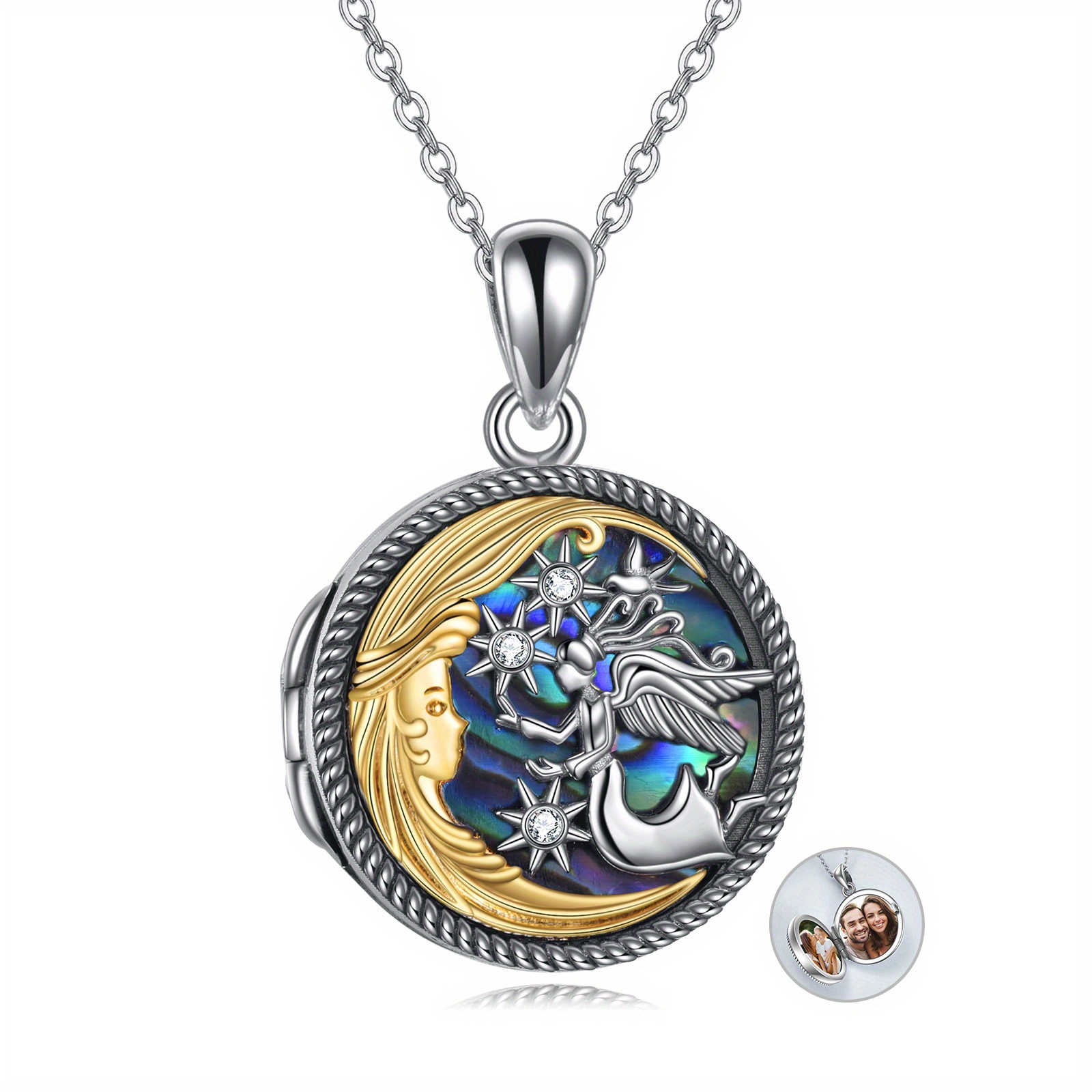 Guardian Angel Locket Necklace, Sterling Silver Pendant